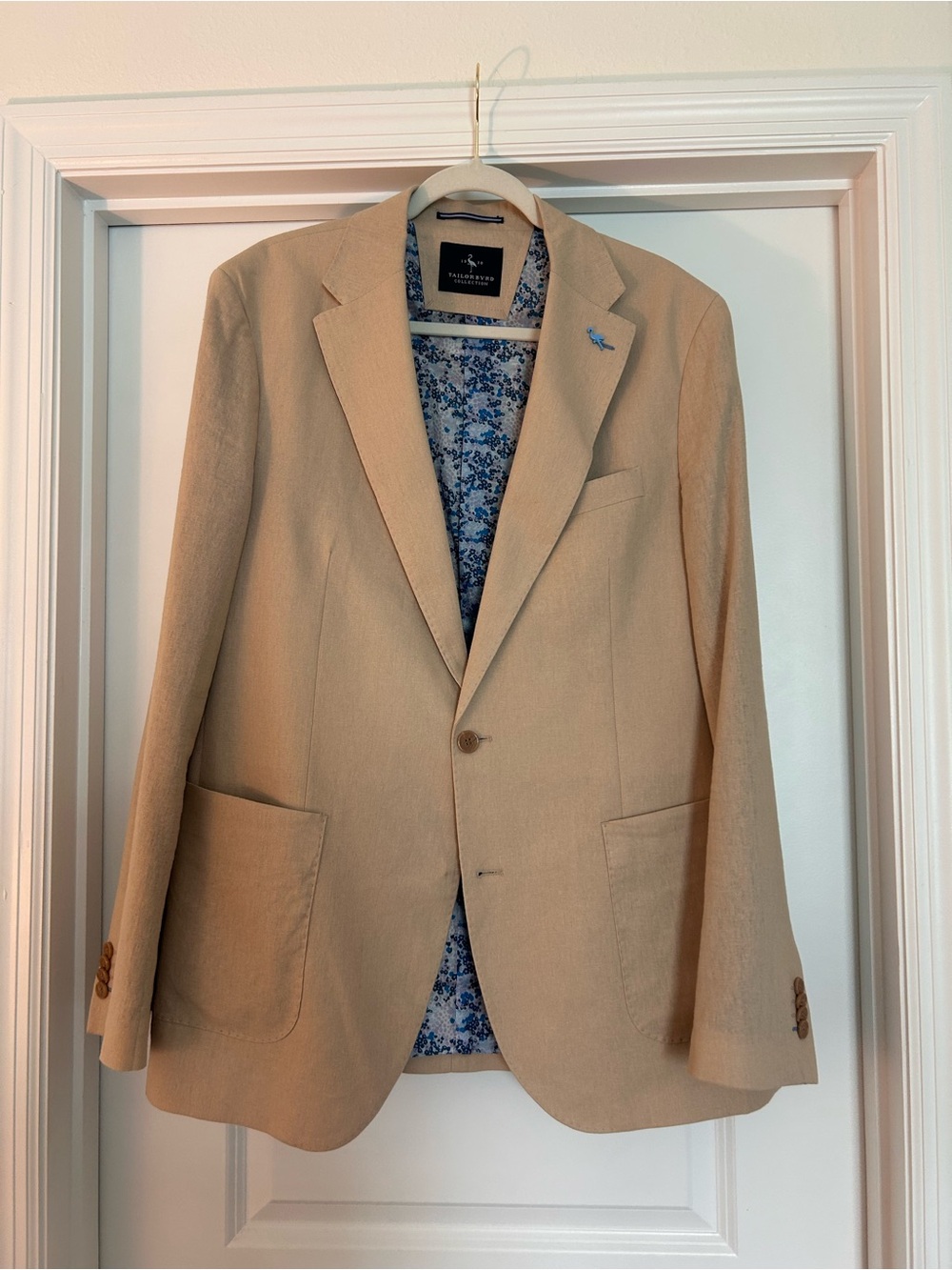 Tailorbyrd Beige Sport Coat with Blue Floral Lining